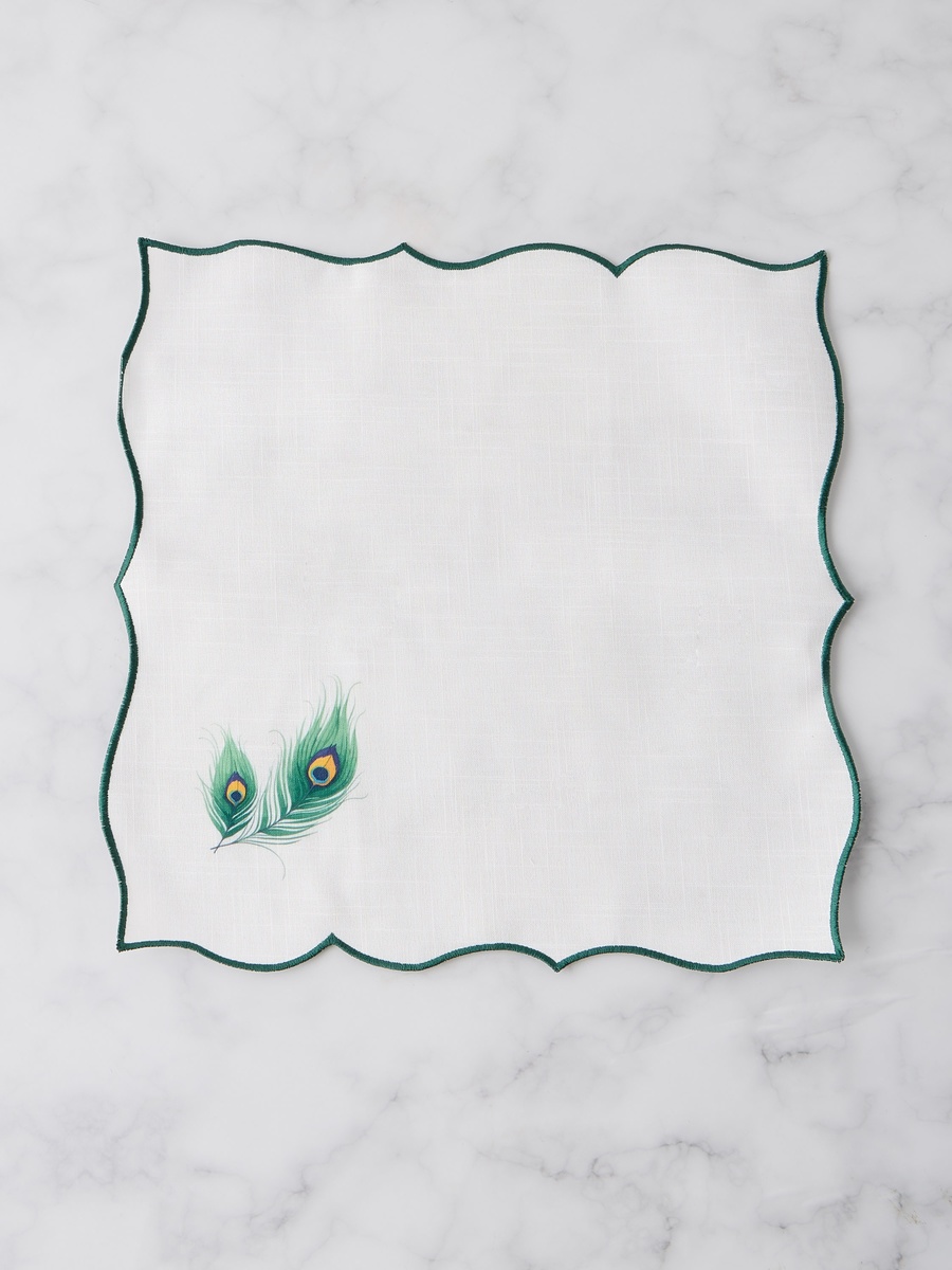 Peacock Feather Print 4-Piece Napkin Set - 40x40 cm