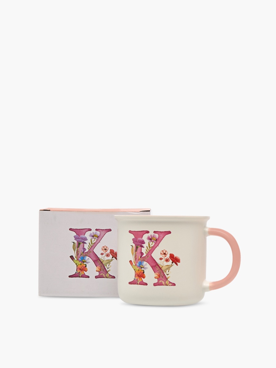 Floral Initial K Print New Bone China Mug - 355 ml