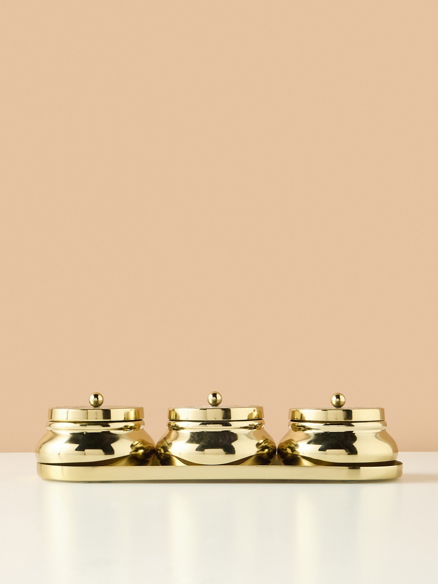 Iron 3-Piece Bowl with Lid and Tray Set