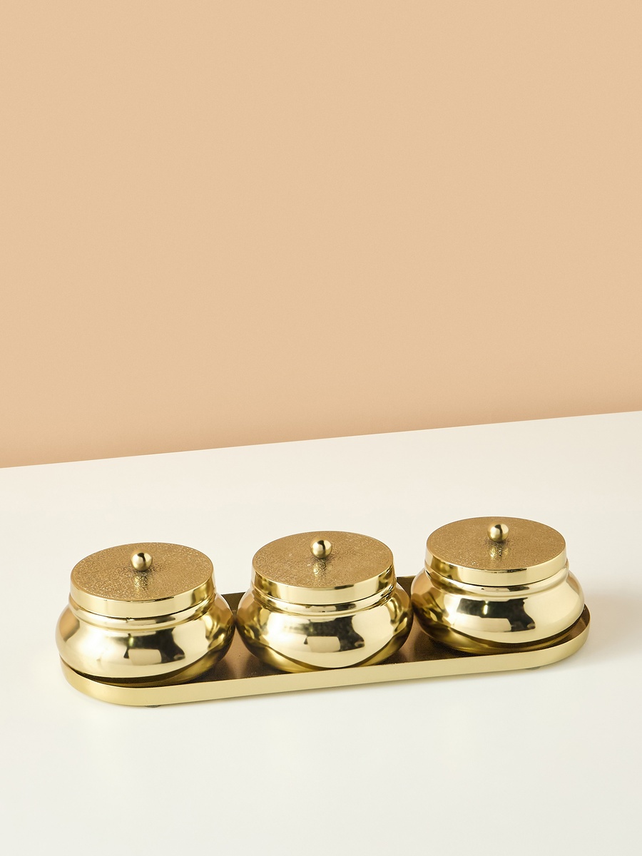 Iron 3-Piece Bowl with Lid and Tray Set