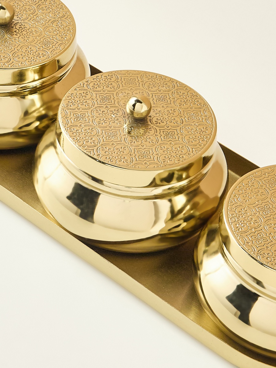Iron 3-Piece Bowl with Lid and Tray Set
