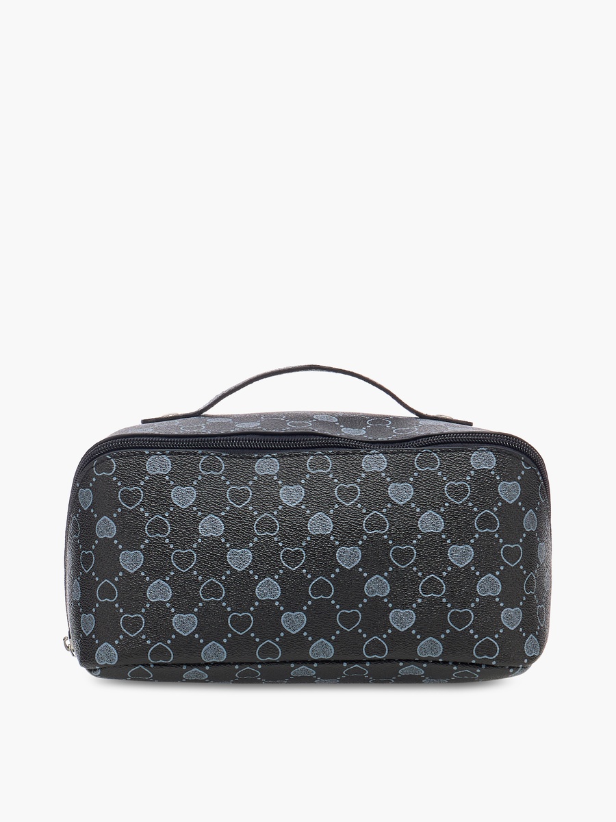 Heart Print Cosmetic Pouch with Zip Closure