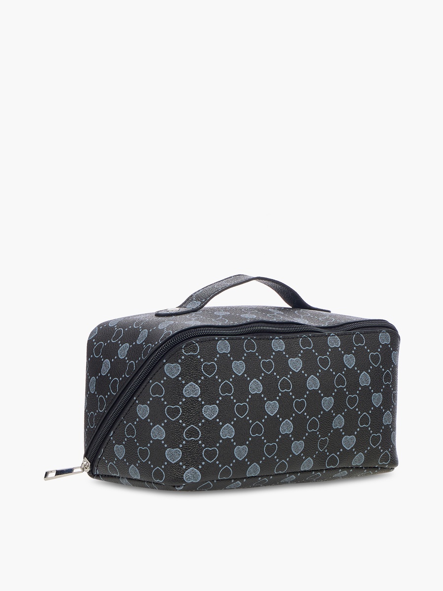Heart Print Cosmetic Pouch with Zip Closure