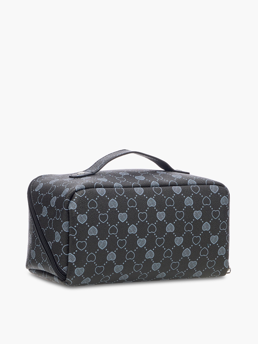 Heart Print Cosmetic Pouch with Zip Closure