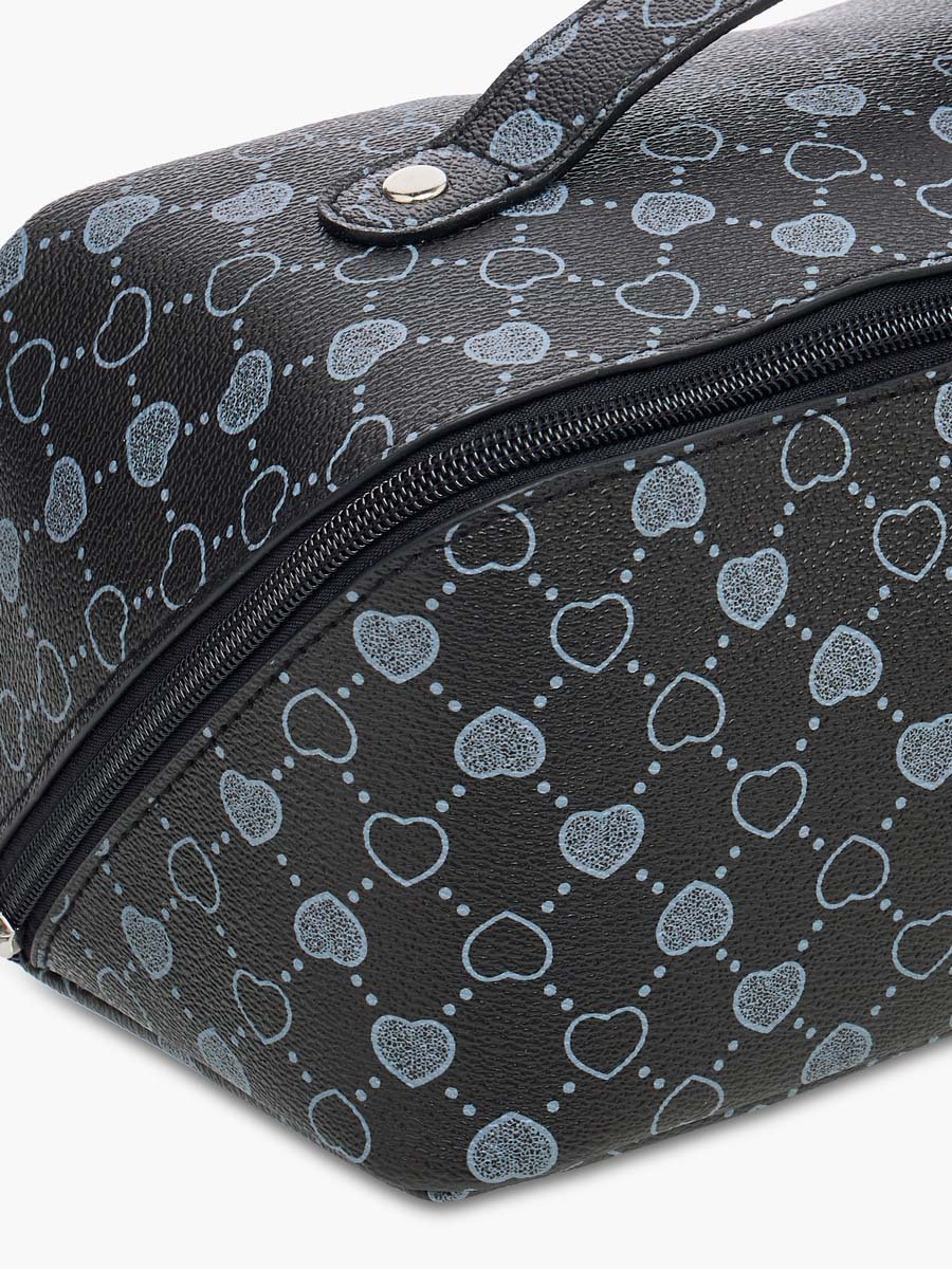 Heart Print Cosmetic Pouch with Zip Closure