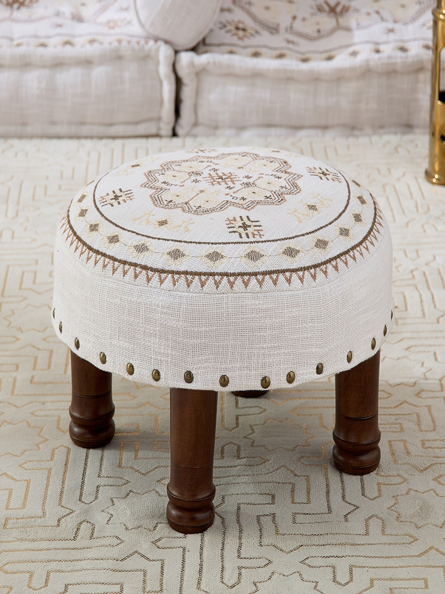 Mahrgan Zahra Embroidered Medallion Round Stool - 40 x15 cm