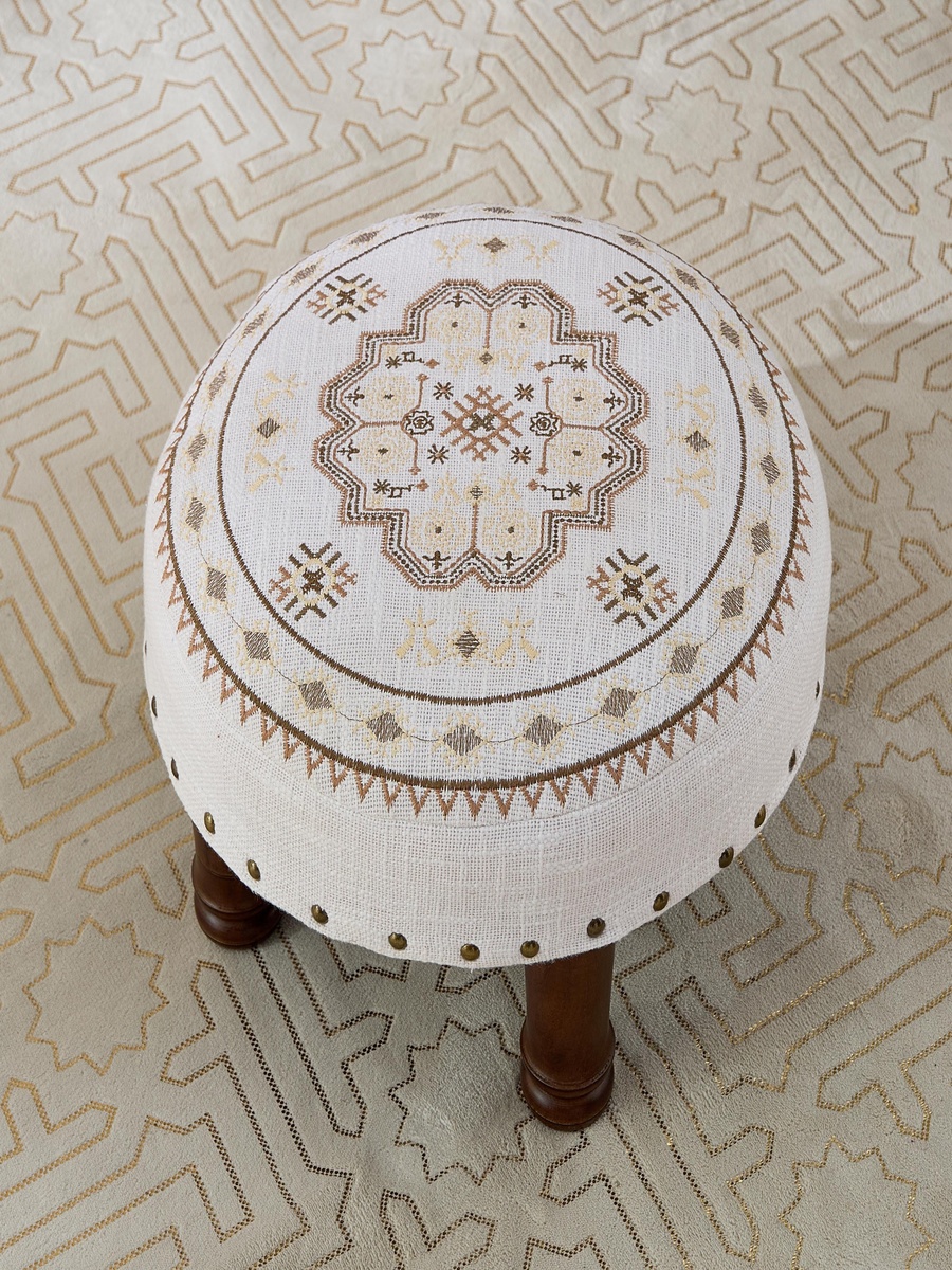 Mahrgan Zahra Embroidered Medallion Round Stool - 40 x15 cm