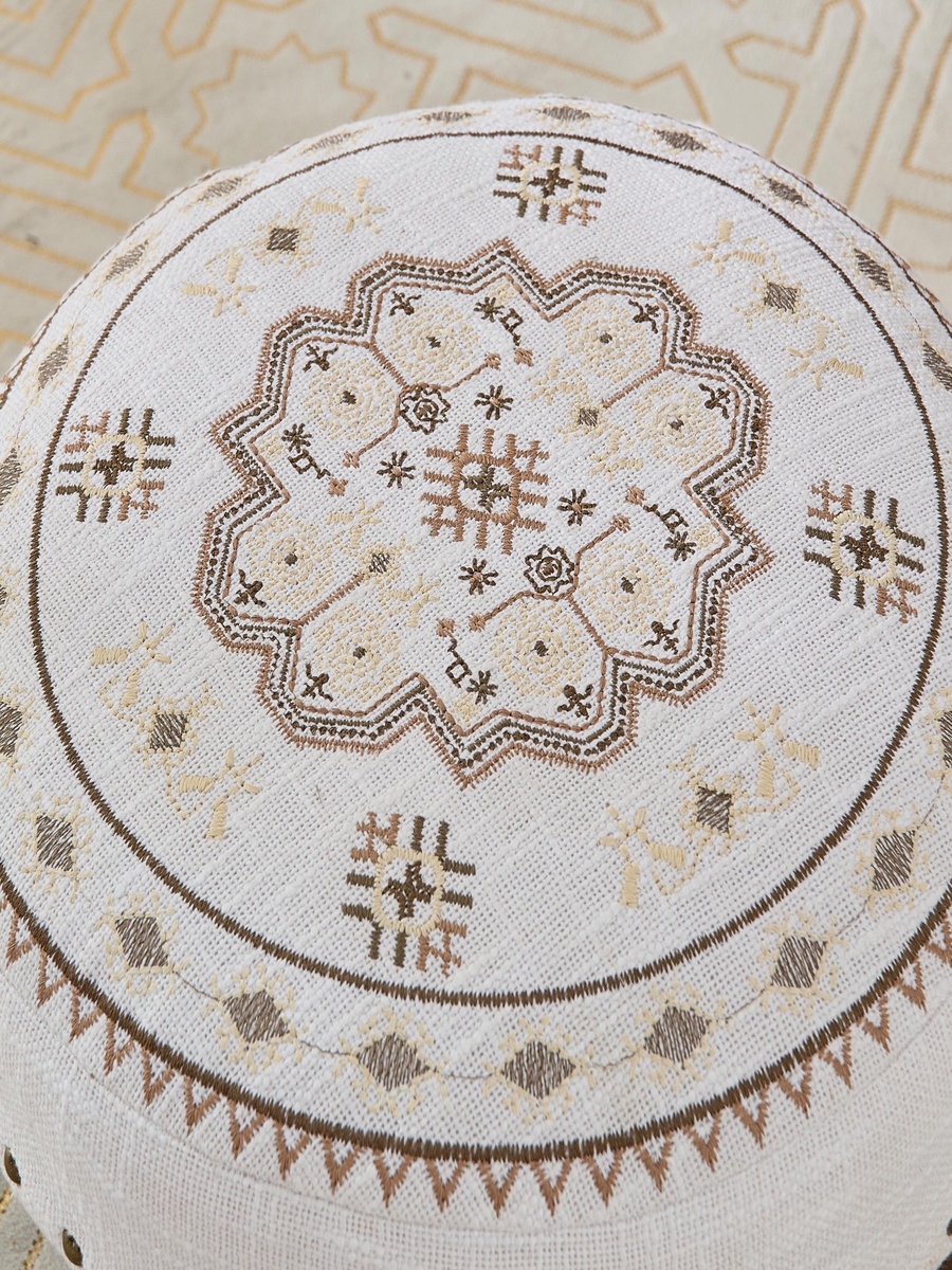 Mahrgan Zahra Embroidered Medallion Round Stool - 40 x15 cm