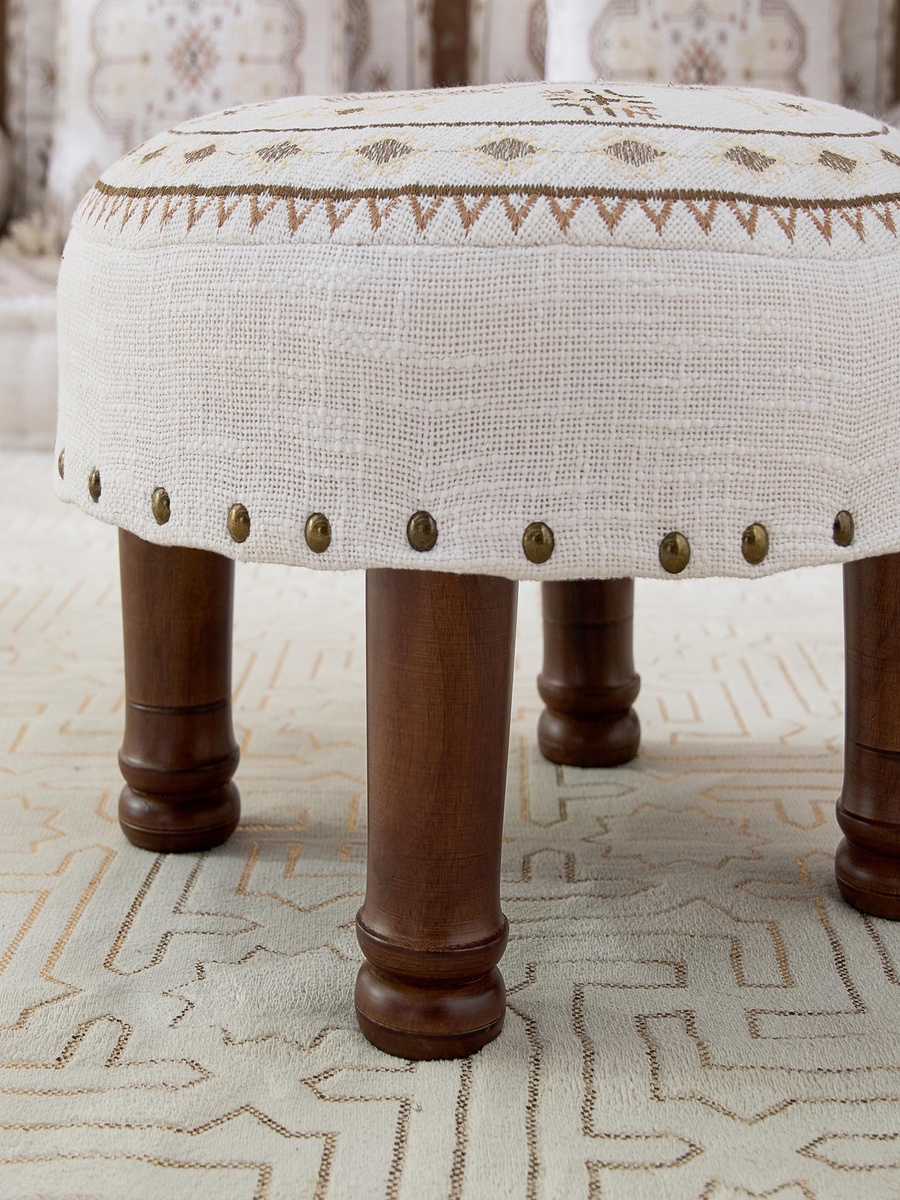 Mahrgan Zahra Embroidered Medallion Round Stool - 40 x15 cm