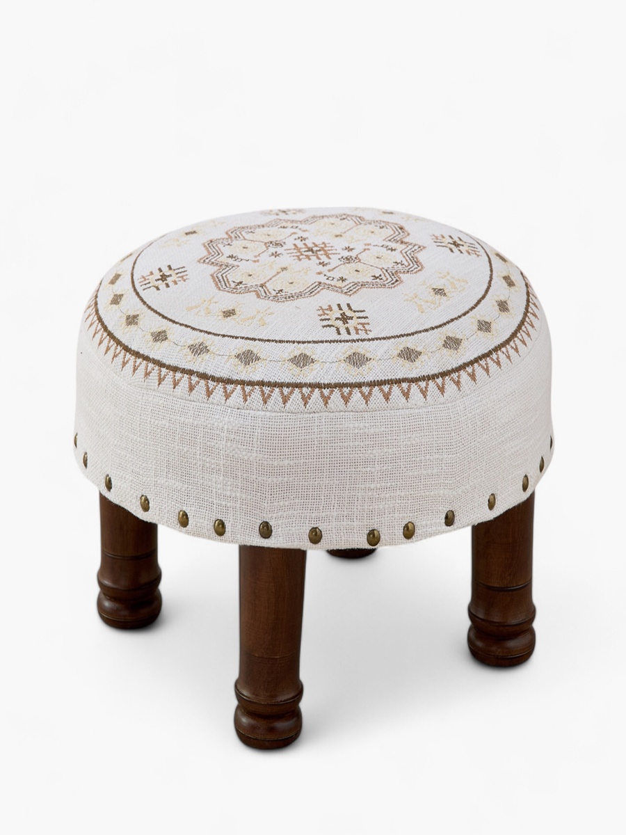Mahrgan Zahra Embroidered Medallion Round Stool - 40 x15 cm
