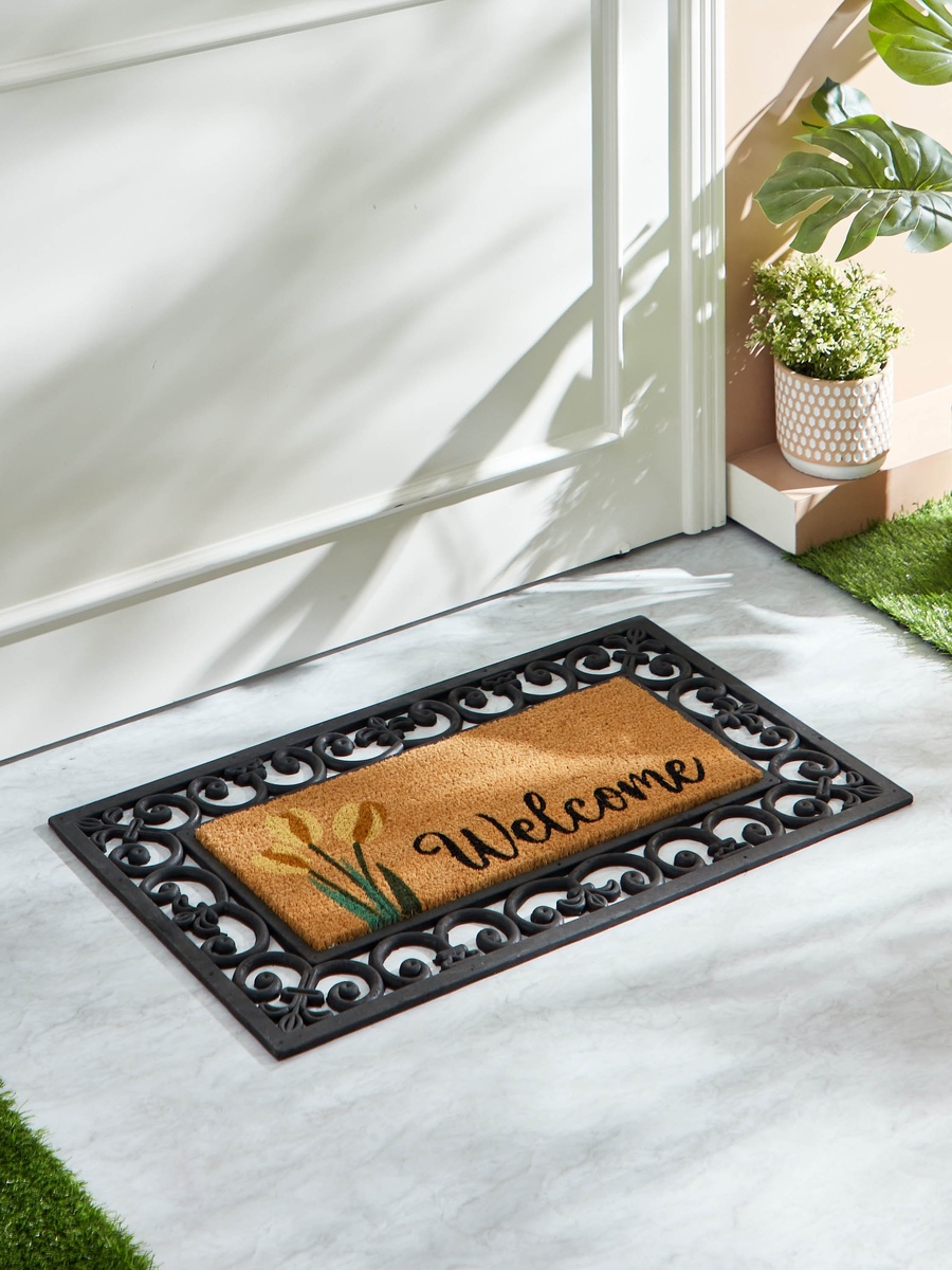 Welcome Moulded Coir and Rubber Door Mat - 45x75 cm