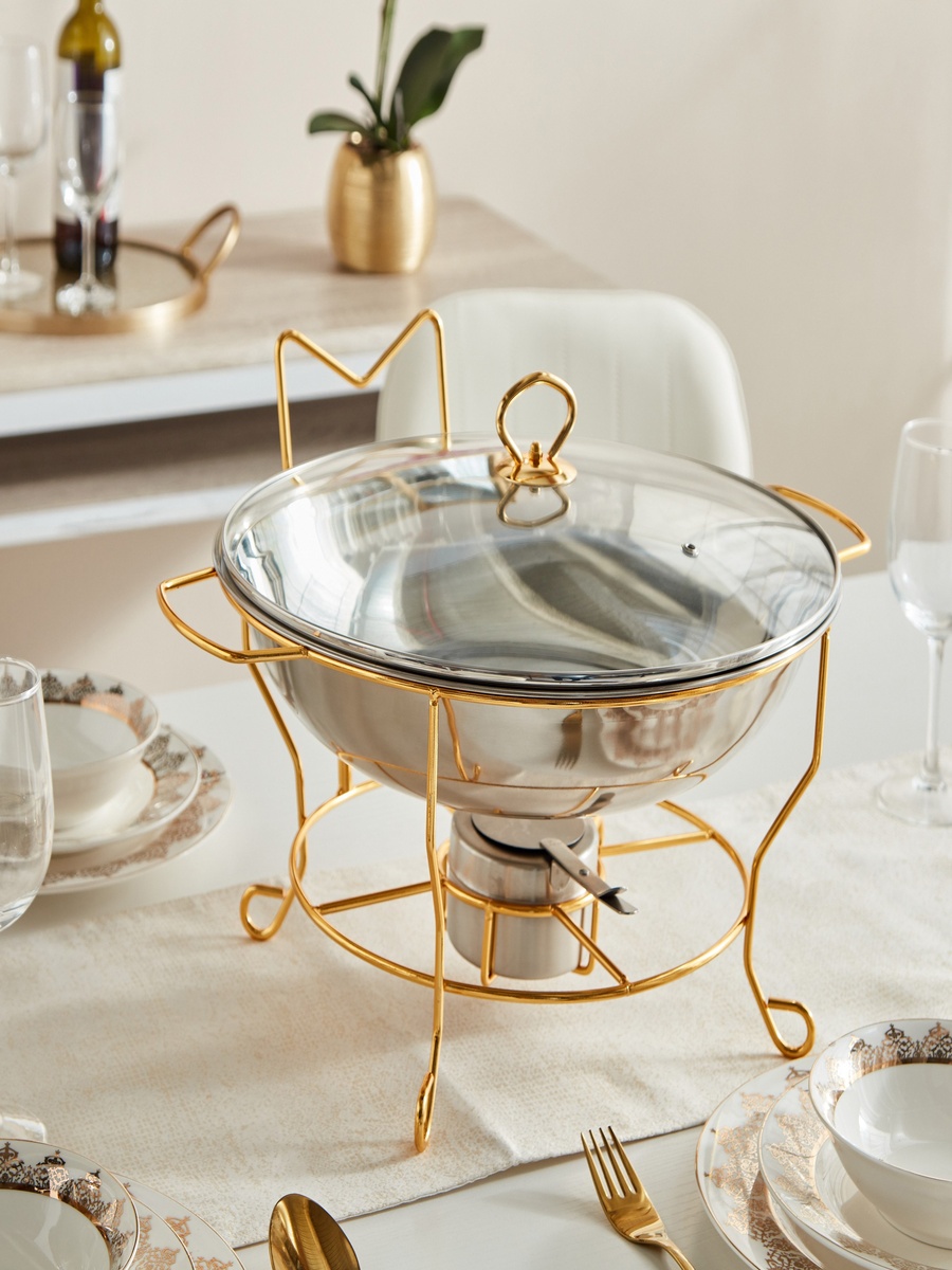 Wellshine Steel Chafing Dish with Lid and Stand - 8 L