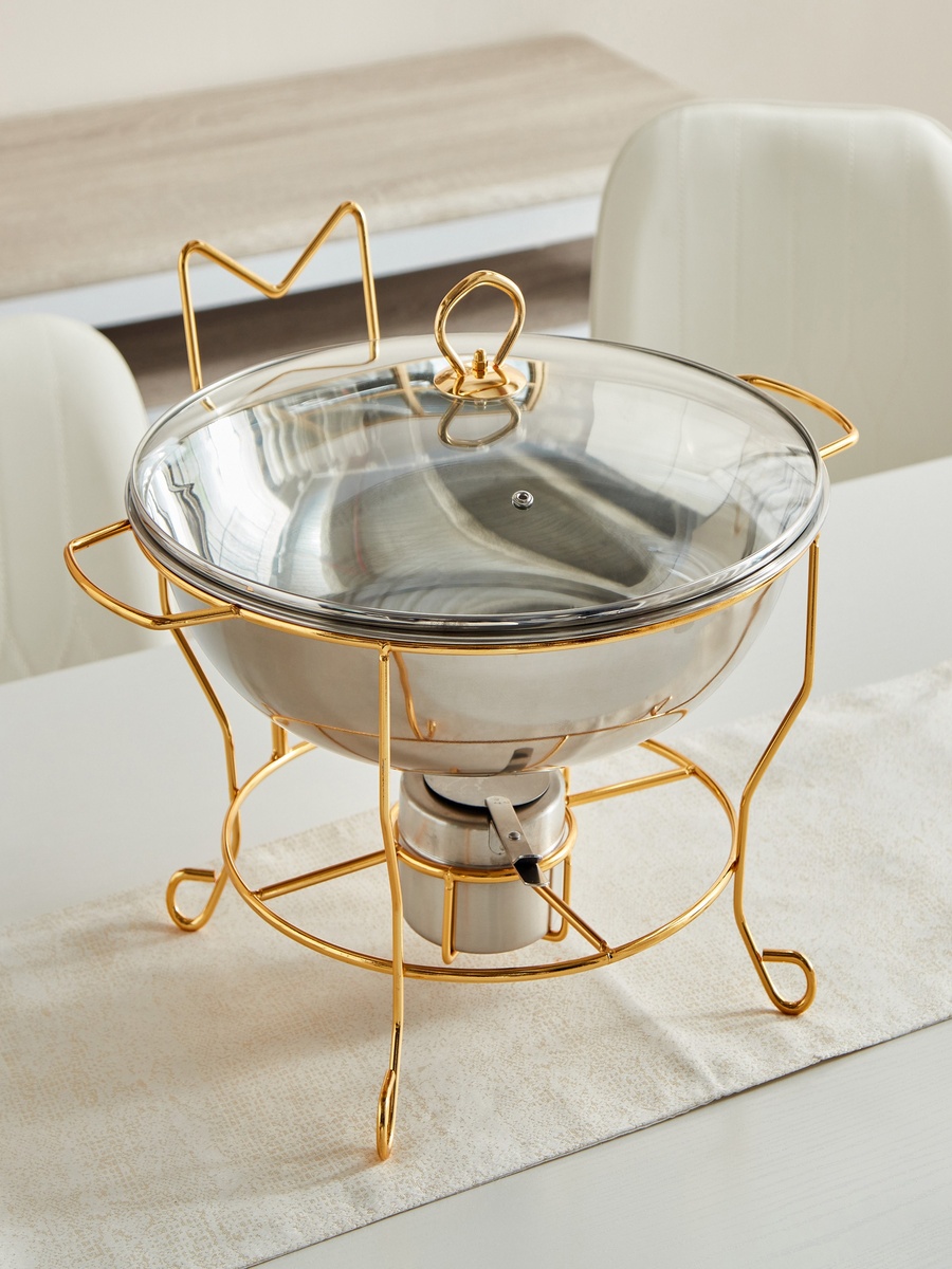 Wellshine Steel Chafing Dish with Lid and Stand - 8 L