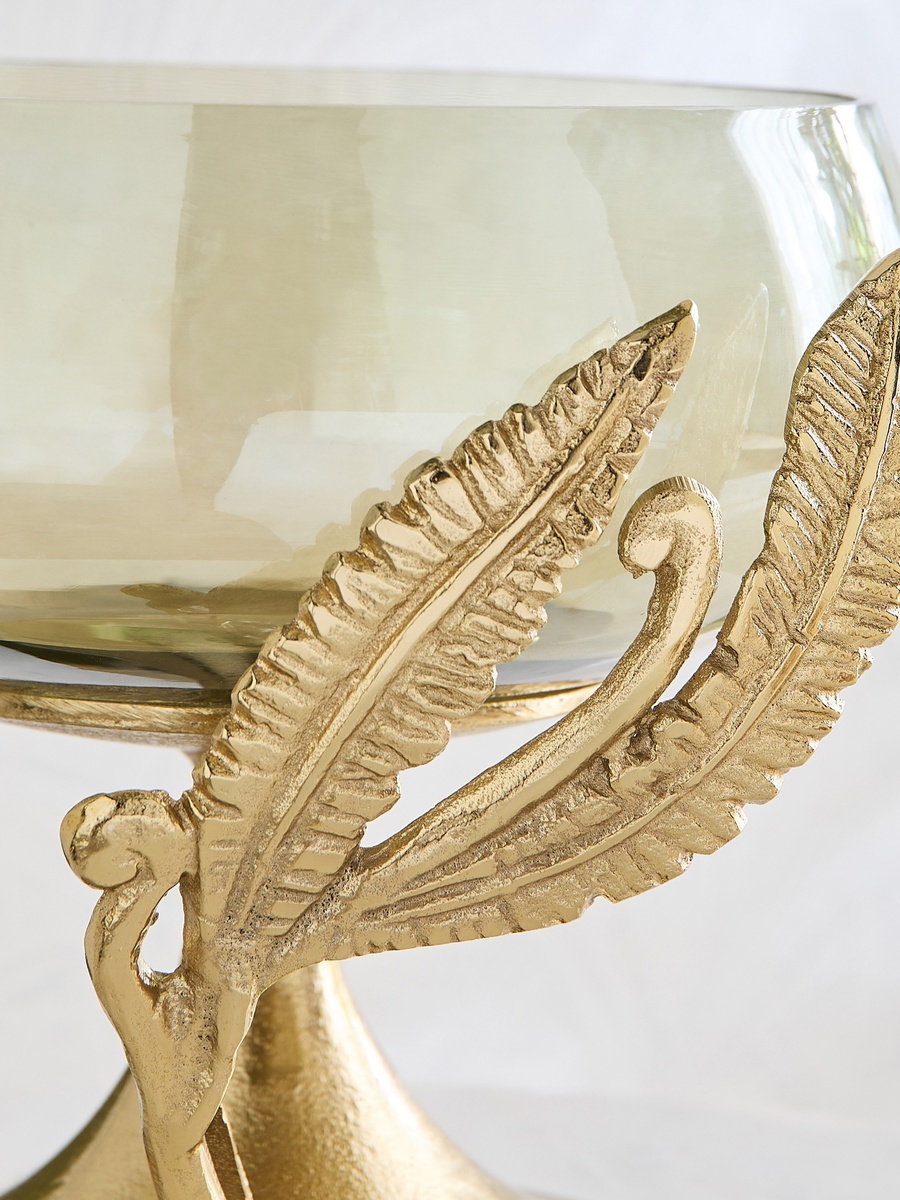 Eternity Bloom Aluminium Fern Twine Pedestal Glass Bowl - 29x28.5x25.5 cm