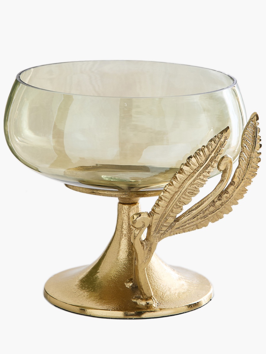 Eternity Bloom Aluminium Fern Twine Pedestal Glass Bowl - 29x28.5x25.5 cm