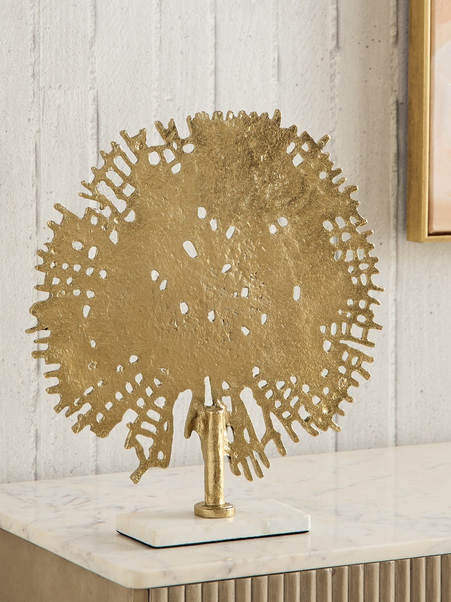 Blake Aluminium Tree of Life Table Accent with Marble Base - 34x8.5x37 cm