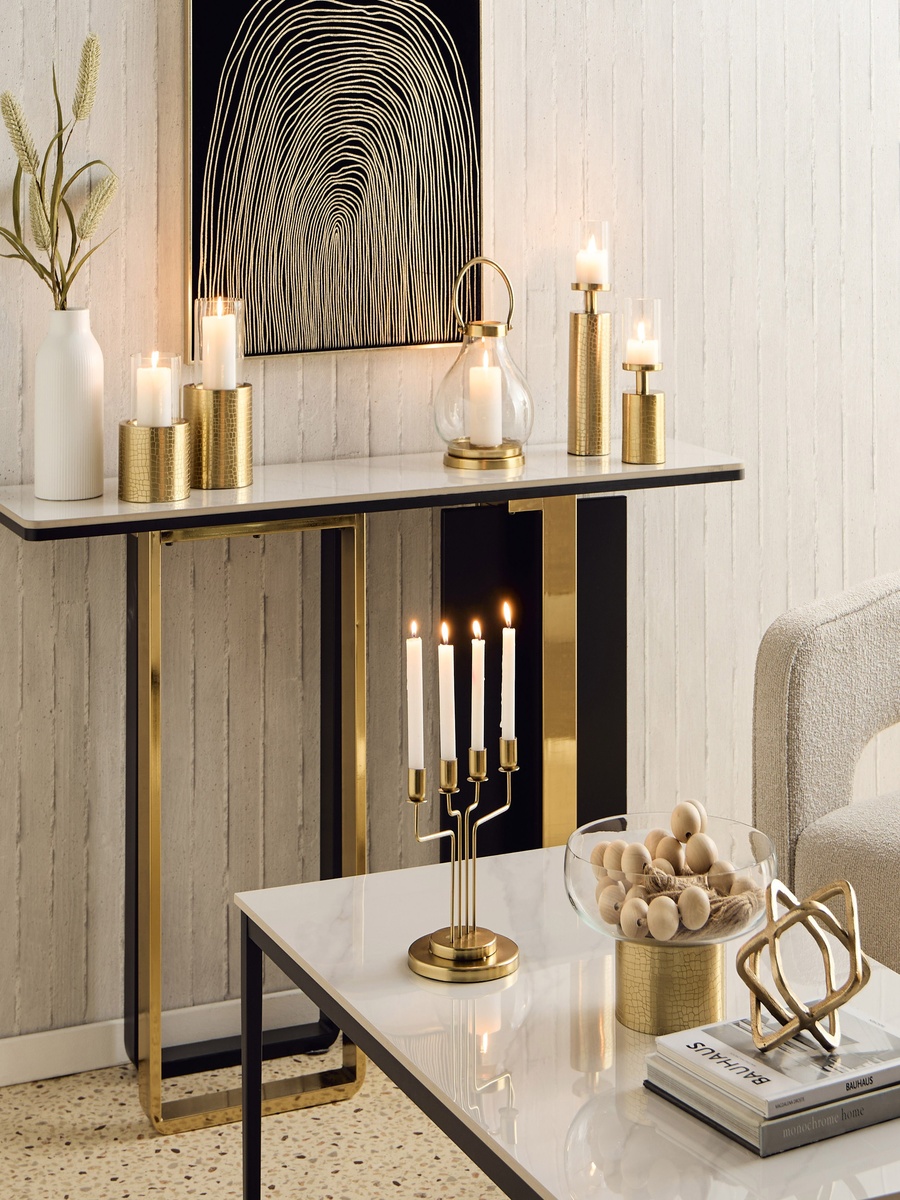 Alpha Metal Leather Textured Pillar Candleholder - 19.5x19.5x20 cm