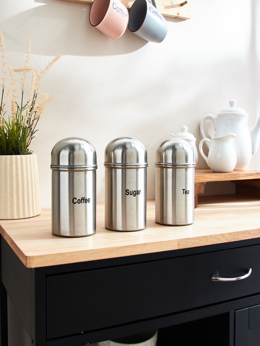 Premia 3-Piece Tea Coffee Sugar Steel Container Set - 600 ml