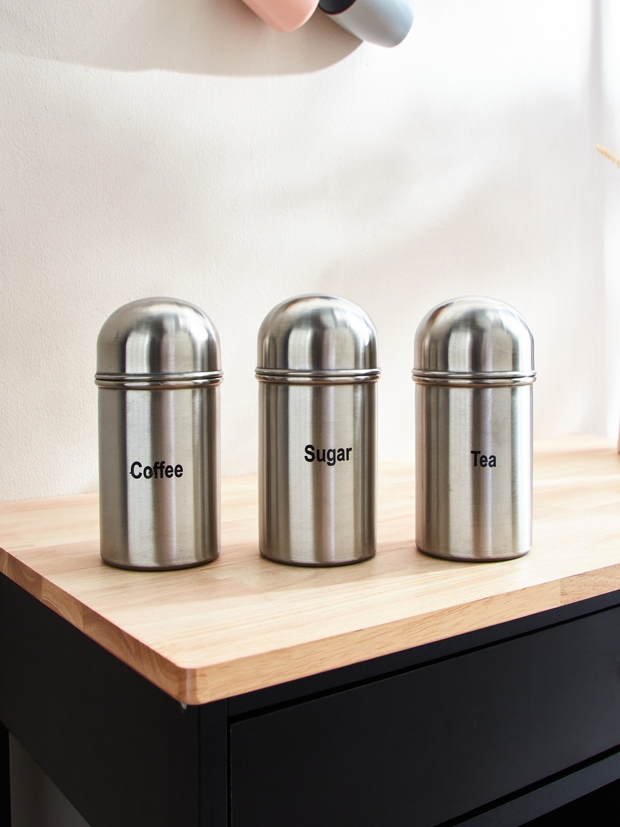 Premia 3-Piece Tea Coffee Sugar Steel Container Set - 600 ml