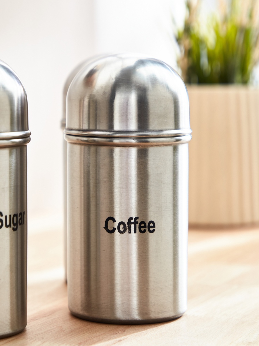 Premia 3-Piece Tea Coffee Sugar Steel Container Set - 600 ml