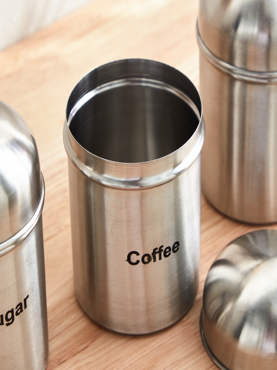 Premia 3-Piece Tea Coffee Sugar Steel Container Set - 600 ml