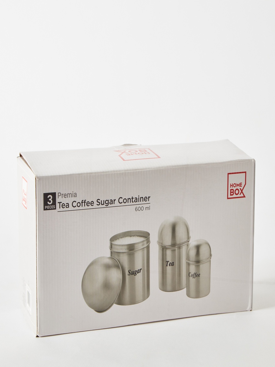 Premia 3-Piece Tea Coffee Sugar Steel Container Set - 600 ml