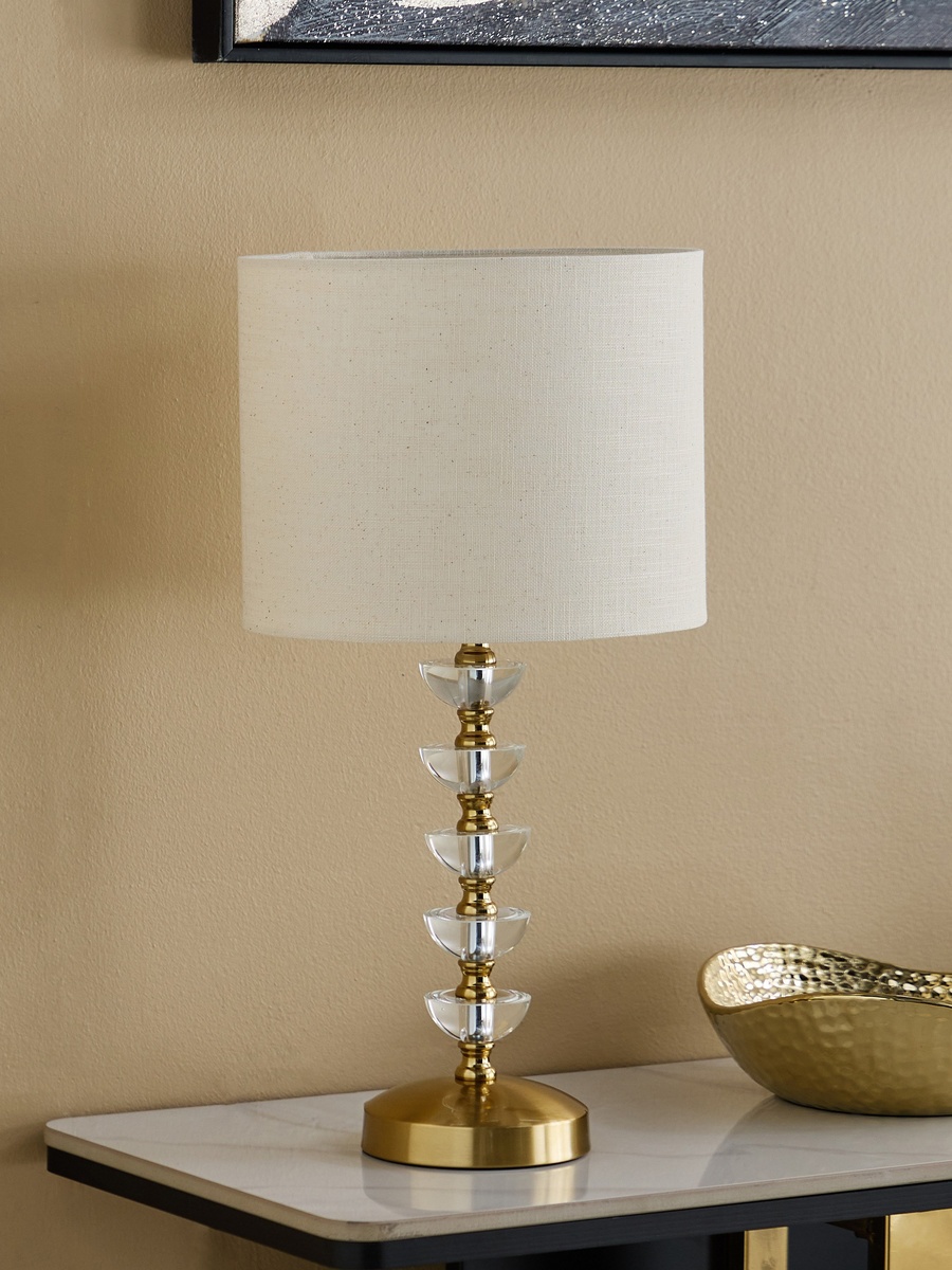 Rollins Caskey Crystal Table Lamp with Linen Shade - 25x50 cm