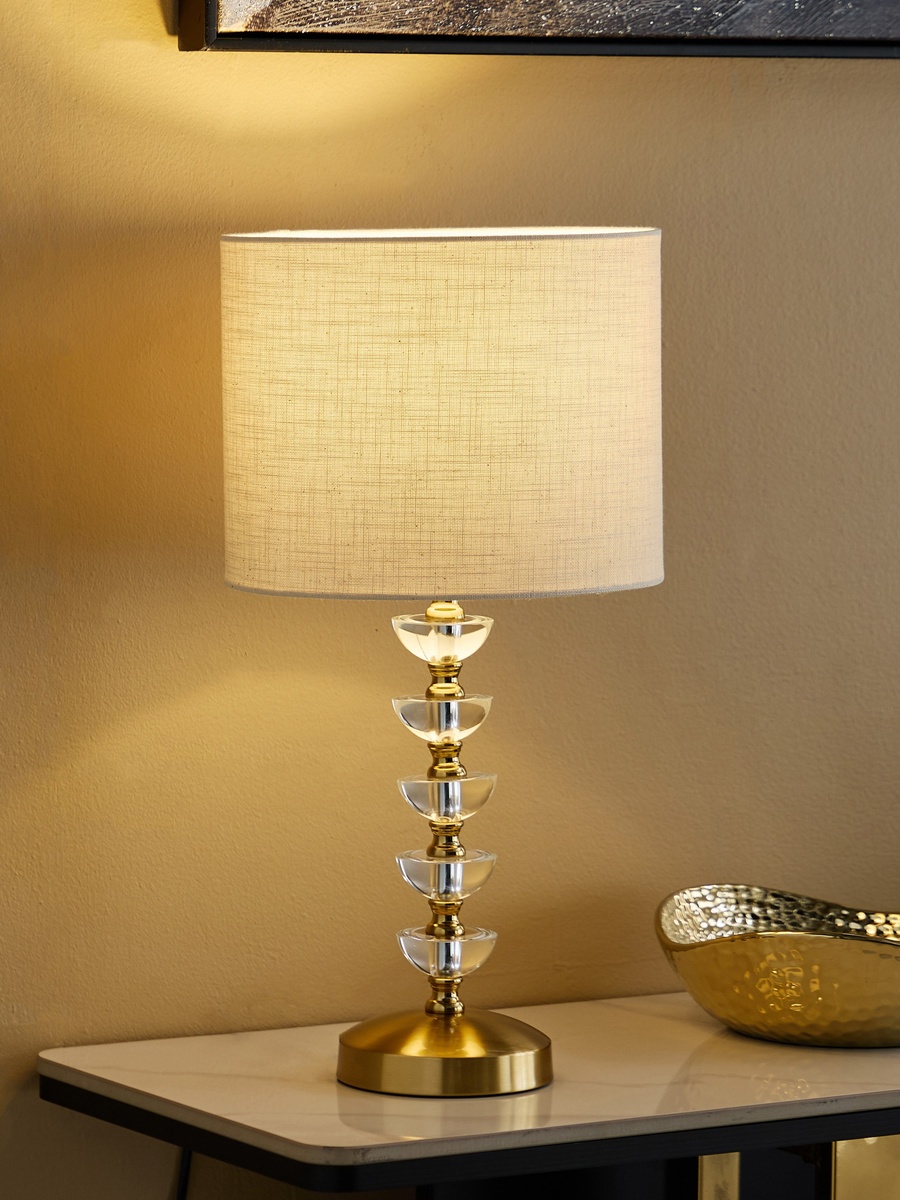 Rollins Caskey Crystal Table Lamp with Linen Shade - 25x50 cm