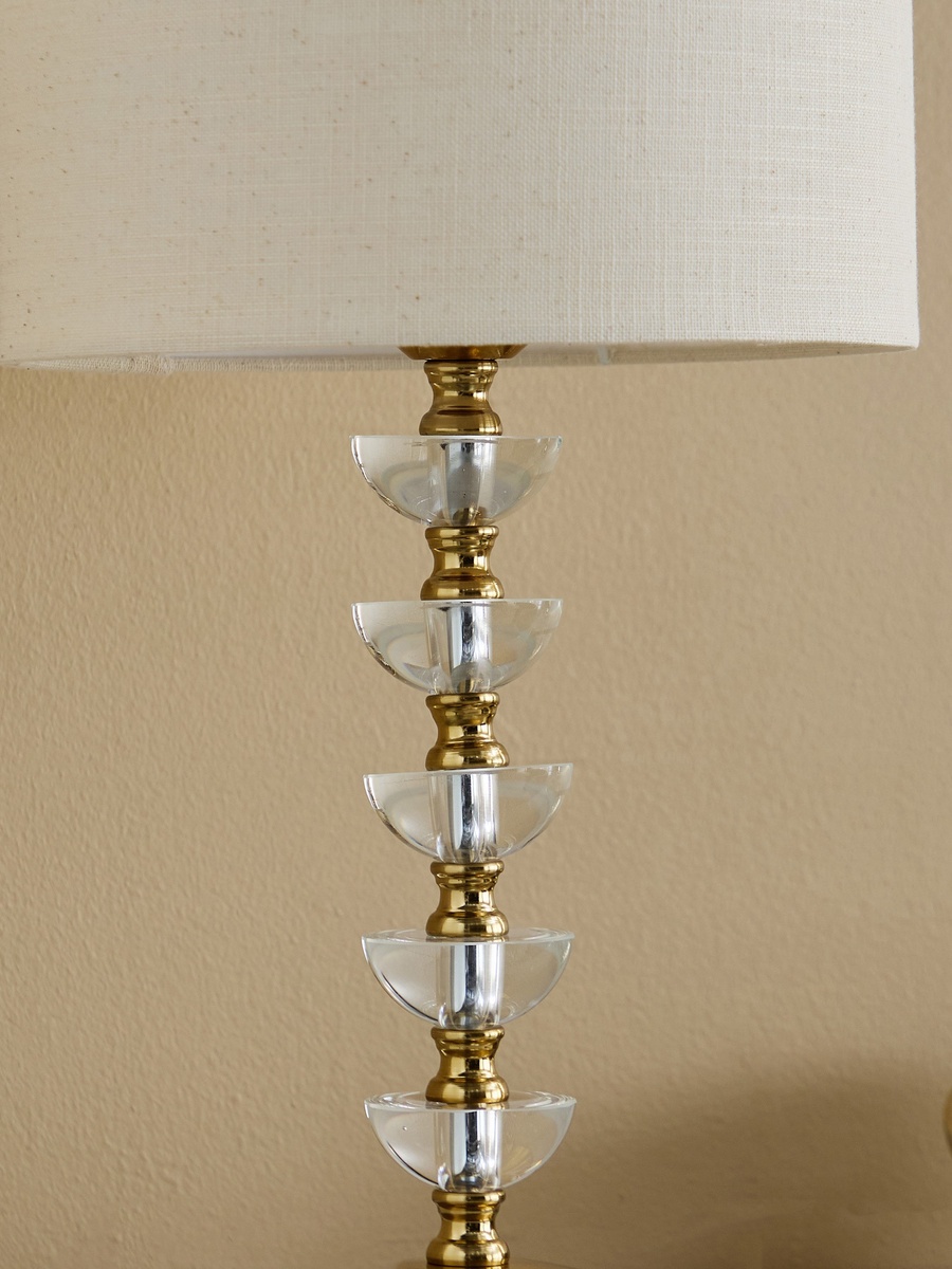 Rollins Caskey Crystal Table Lamp with Linen Shade - 25x50 cm