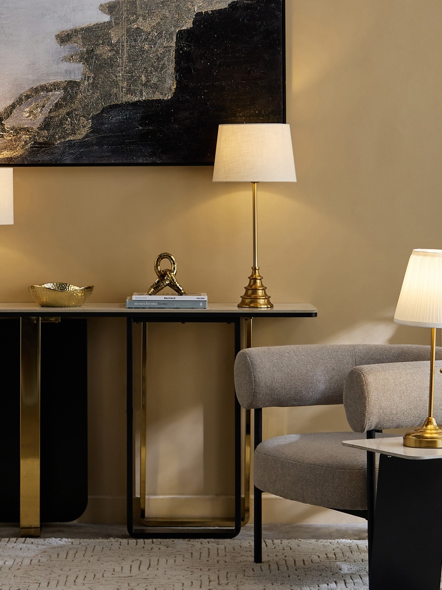 Rollins Caskey Crystal Table Lamp with Linen Shade - 25x50 cm