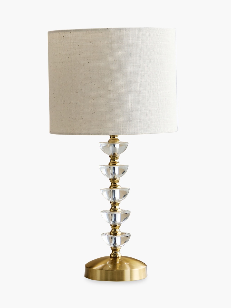 Rollins Caskey Crystal Table Lamp with Linen Shade - 25x50 cm