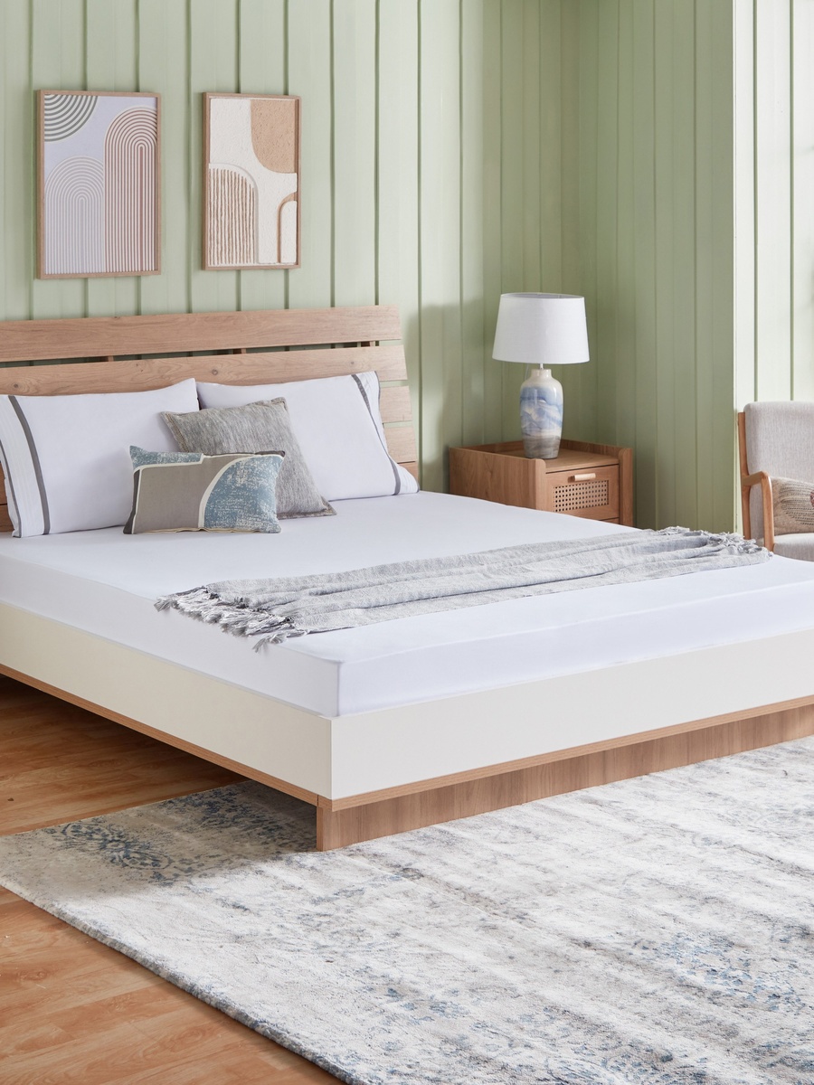 White Haven Pori Sateen Cotton King Fitted Sheet - 180x200+40 cm