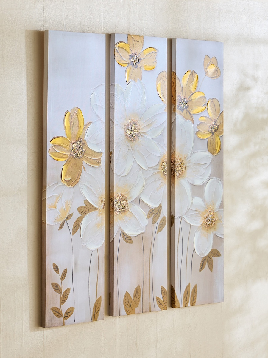 Onyx 3-Piece Flowers 40% Hand Painted Wall Art Set - 90x3x120 cm