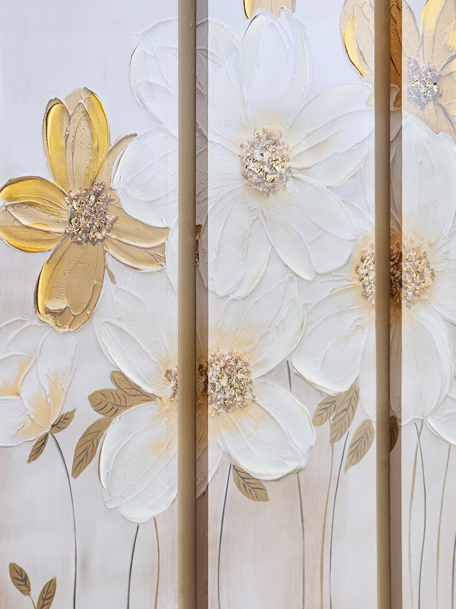 Onyx 3-Piece Flowers 40% Hand Painted Wall Art Set - 90x3x120 cm