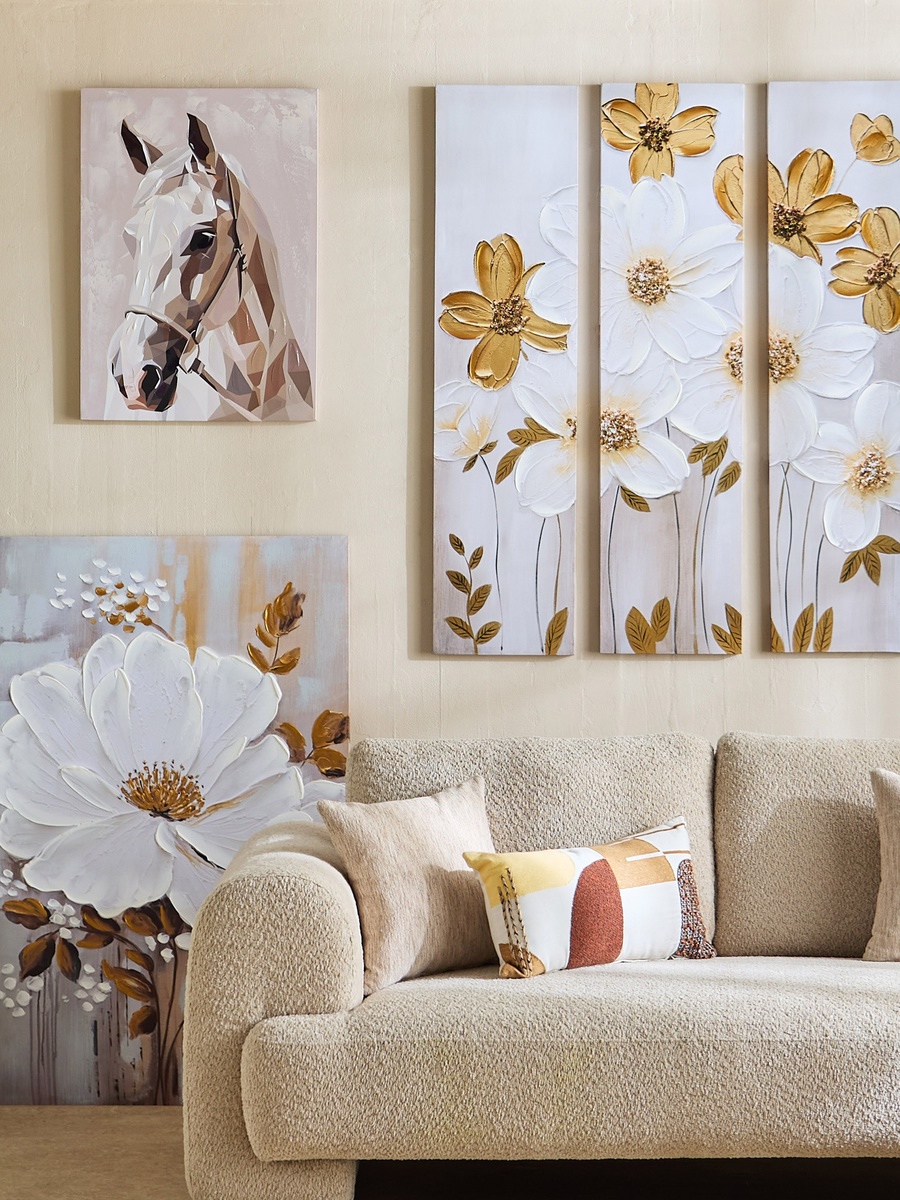 Onyx 3-Piece Flowers 40% Hand Painted Wall Art Set - 90x3x120 cm