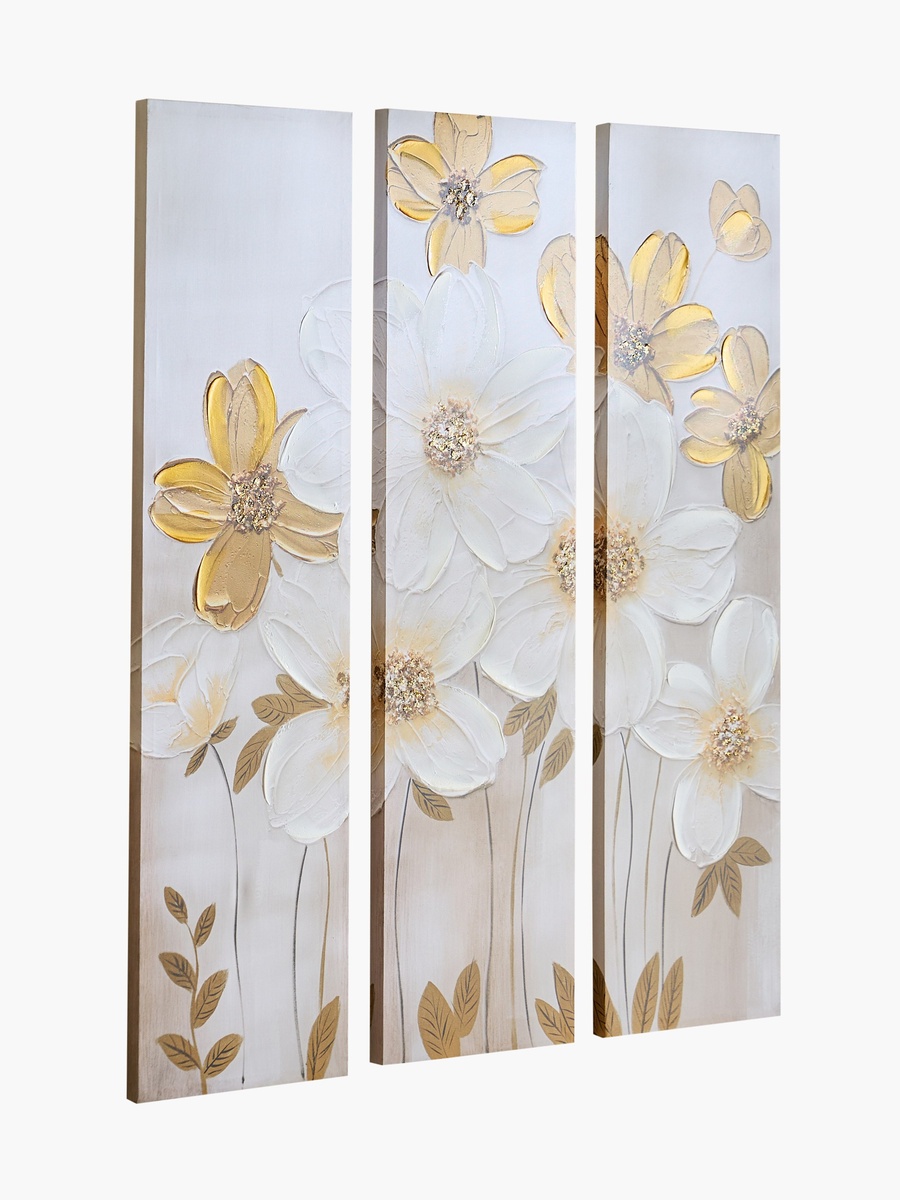 Onyx 3-Piece Flowers 40% Hand Painted Wall Art Set - 90x3x120 cm
