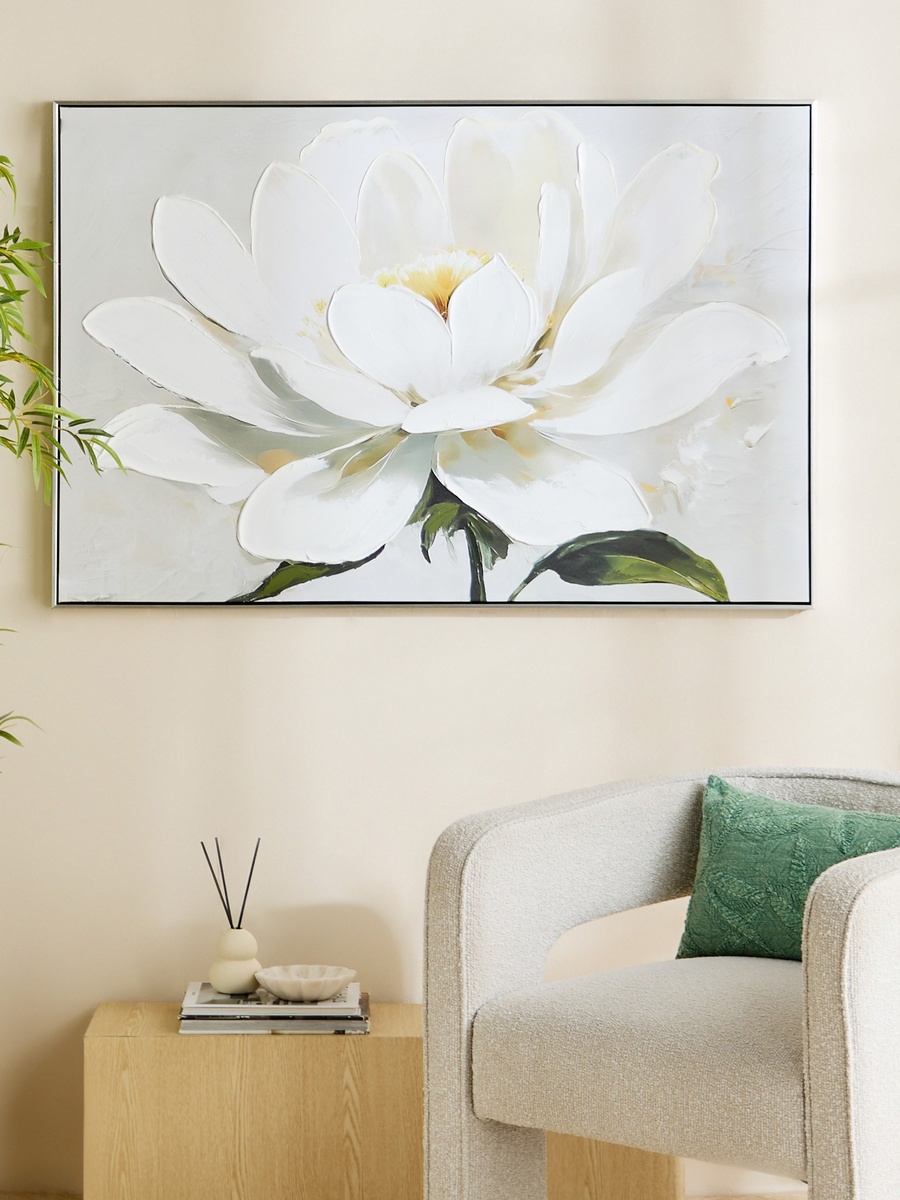 Vivid Framed 60% Hand-Painted Flower Canvas Art with Solid Wood Stretcher - 80x120 cm