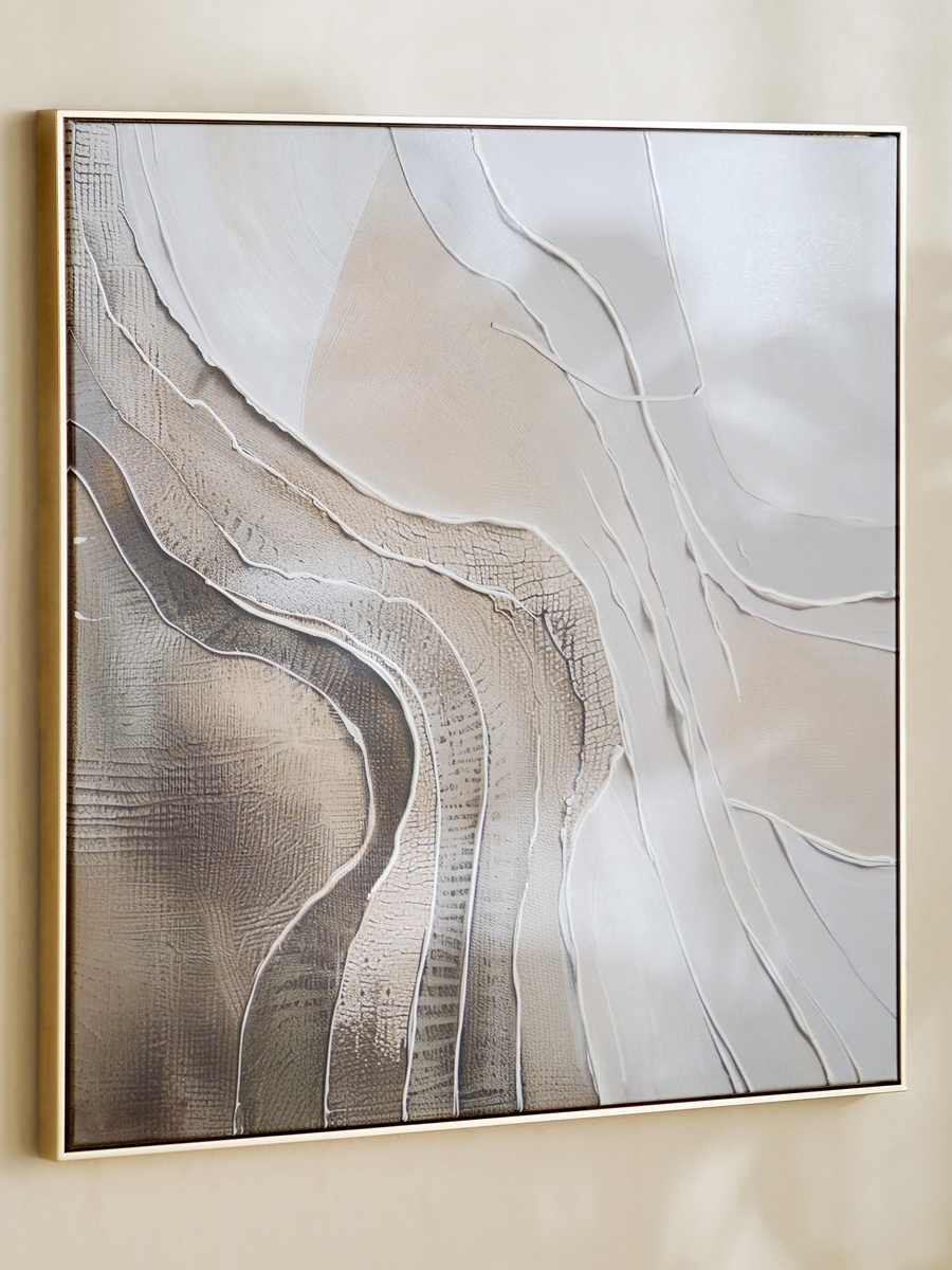 Vivid Framed 60% Hand Painted Abstract Canvas Art with Stretcher - 80x80 cm