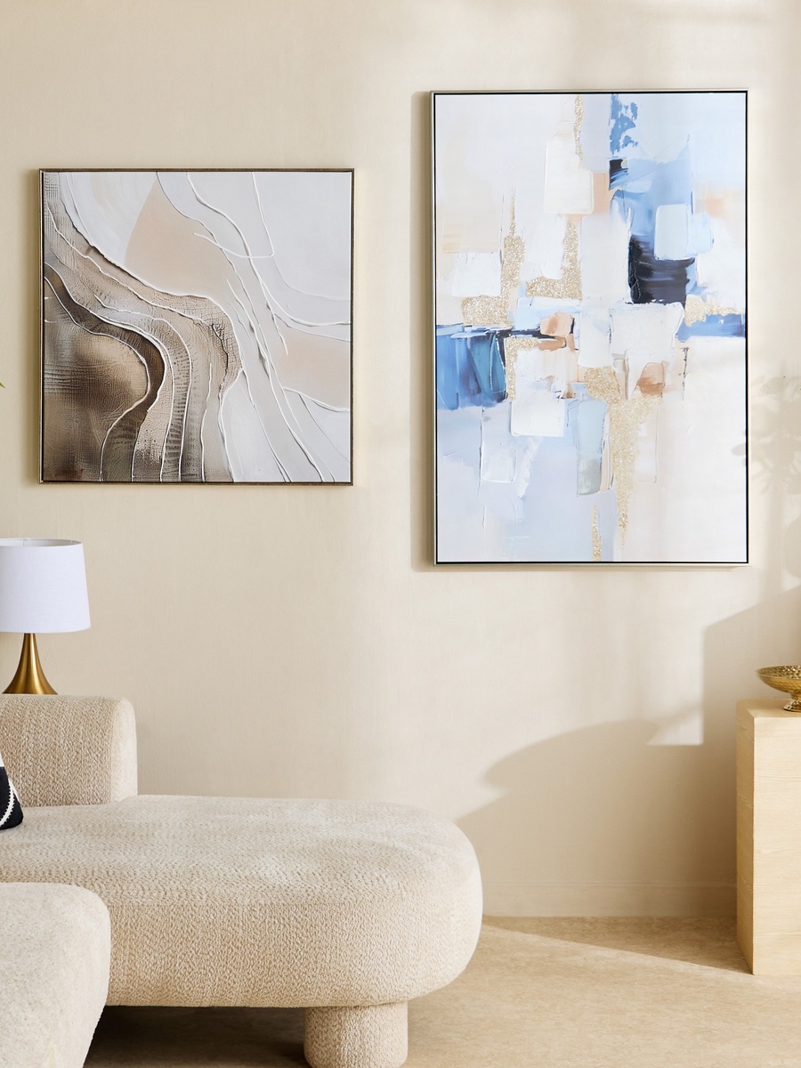 Vivid Framed 60% Hand Painted Abstract Canvas Art with Stretcher - 80x80 cm
