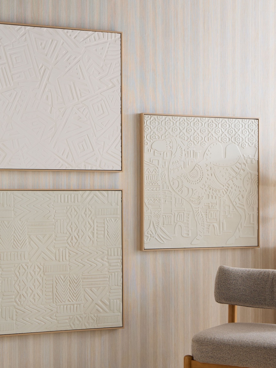 Latigo 3D Framed Foam Board Wall Art with Geometric Plaster - 80x80x4 cm