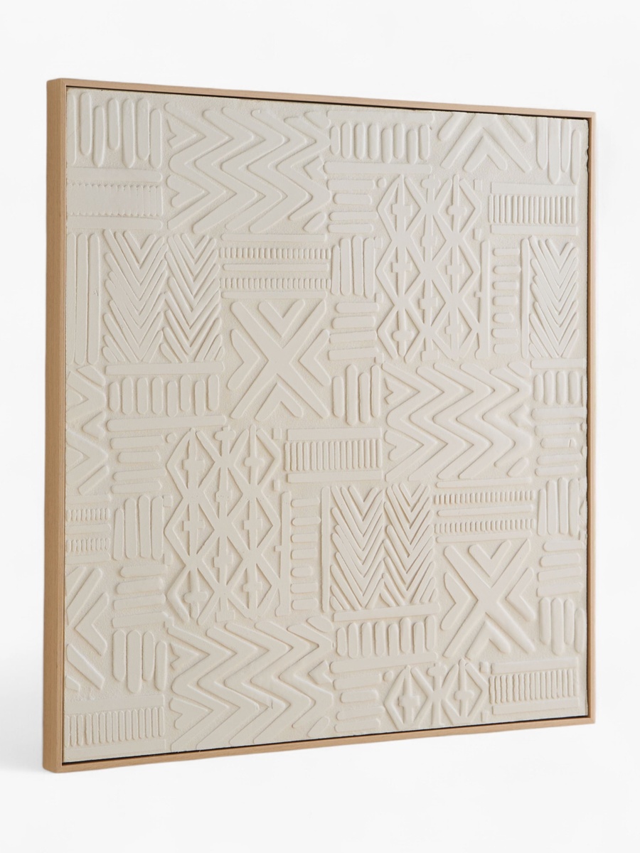 Latigo 3D Framed Foam Board Wall Art with Geometric Plaster - 80x80x4 cm