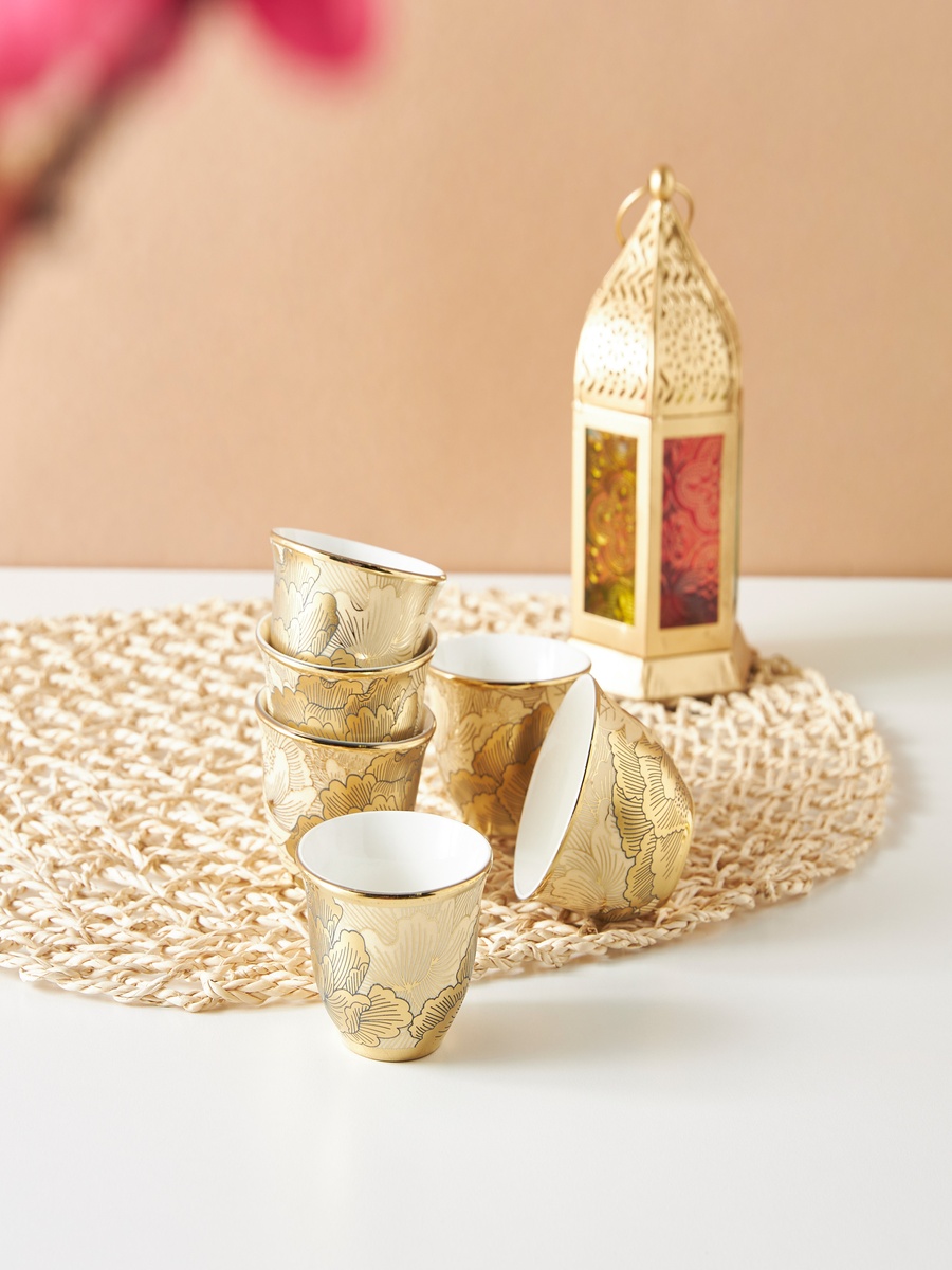 Floral Print 6-Piece Bone China Kahwa Cup Set - 80 ml