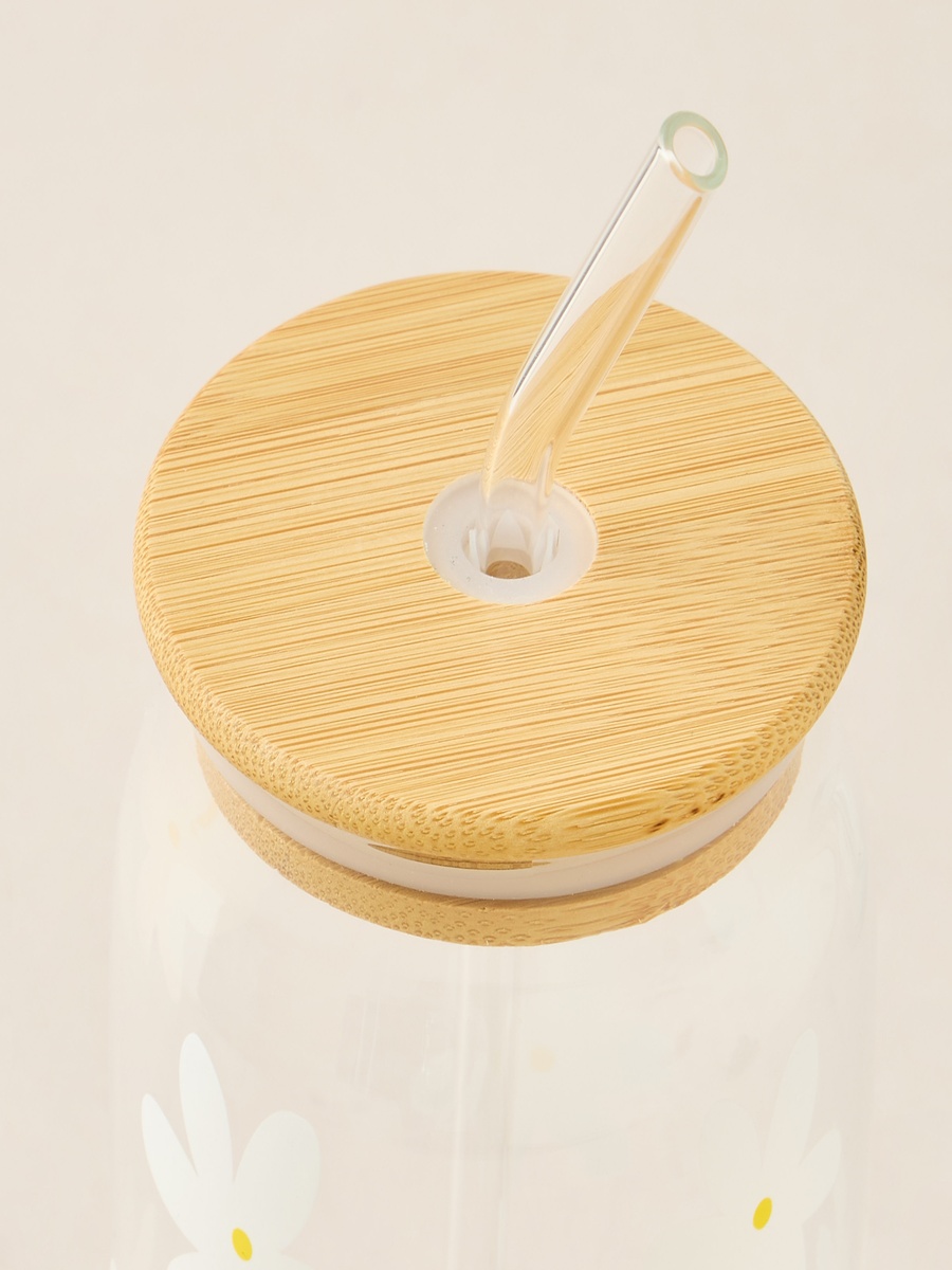 Daisy Print 2-Piece Glass Tumbler with Straw Set