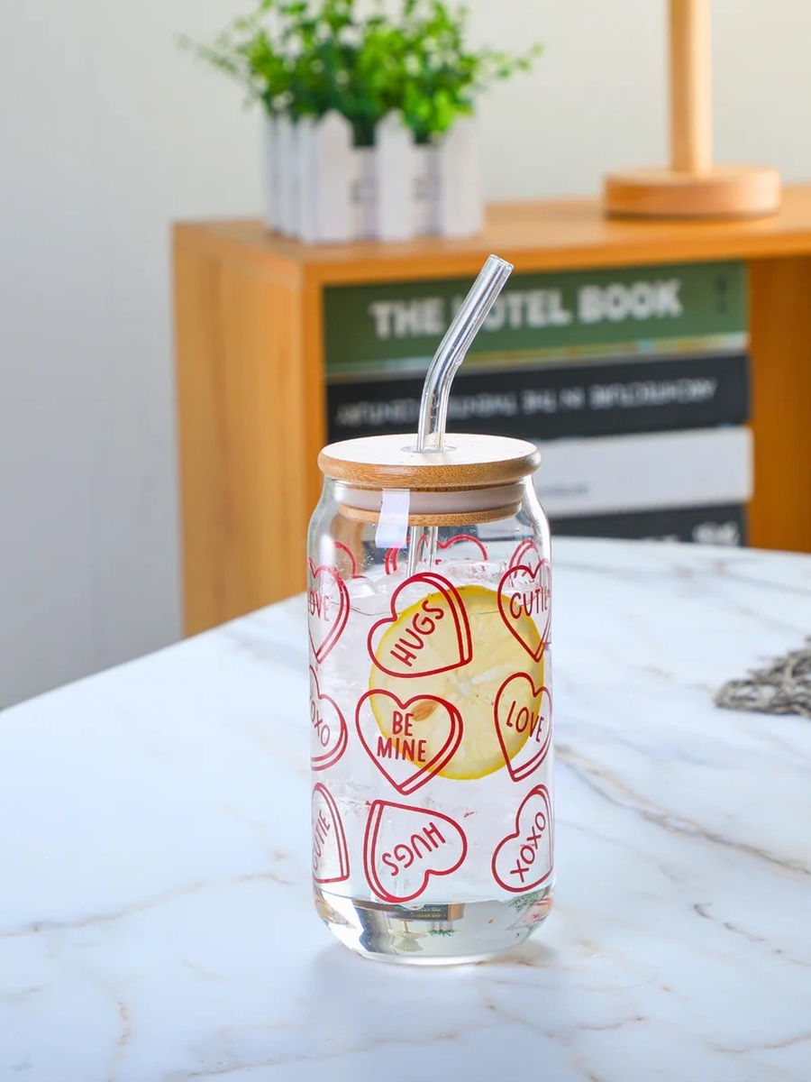 Set of 2 - Valentine-Themed Borosilicate Sipper Glass 350ml