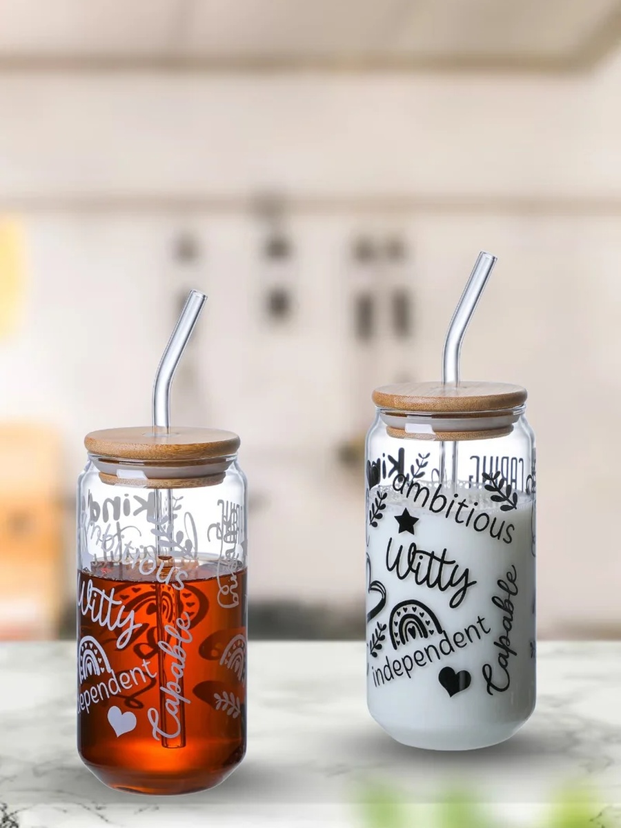 Set of 2 - Positive Quote Sipper Glass 350ml