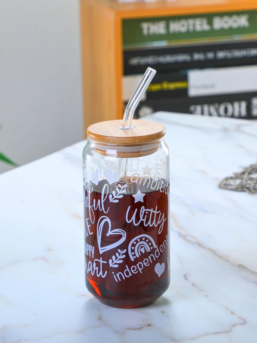 Set of 2 - Positive Quote Sipper Glass 350ml