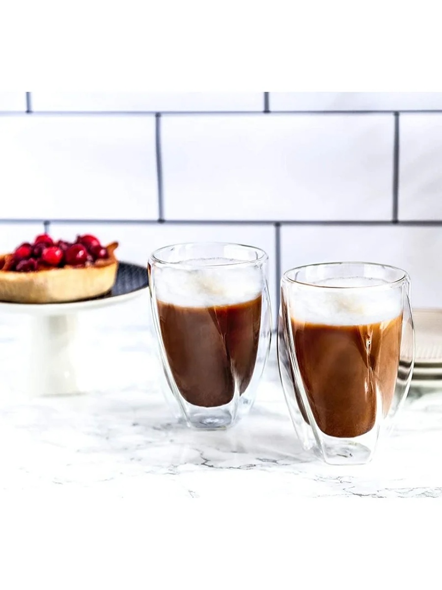 Set of 2 - Double Wall Insulated Twist Glass Cups 350ml