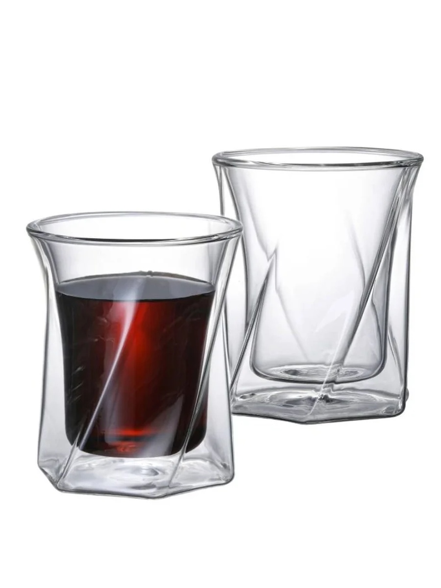Set of 2 - Double Wall Insulated Hexagon Shape Whiskey Glass 350ml