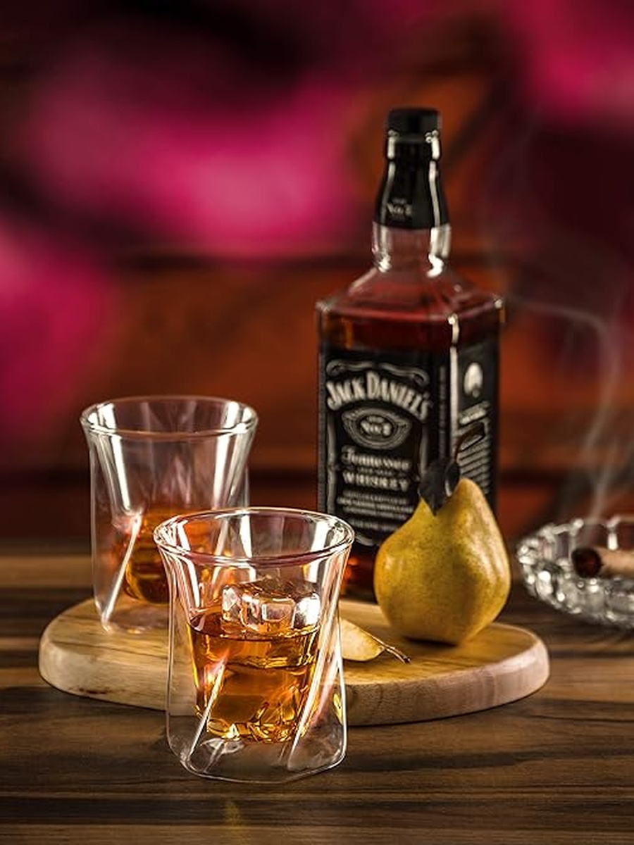 Set of 2 - Double Wall Insulated Hexagon Shape Whiskey Glass 350ml