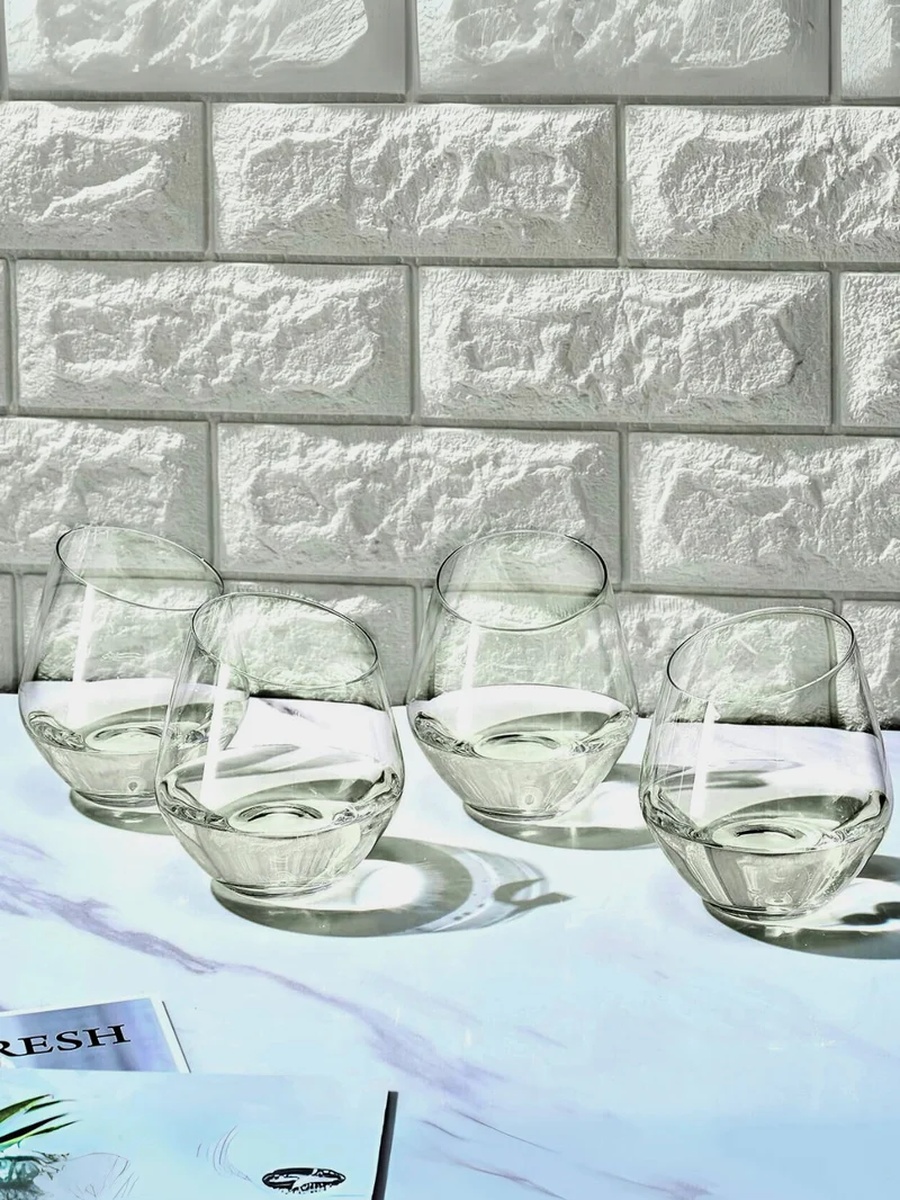 Set of 4 - Borosilicate Slanted Crystal Glass 350ml